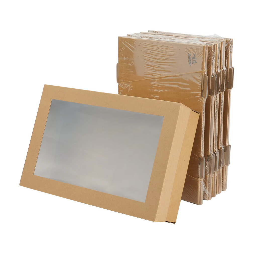 

Diy Vintage Kraft Paper Gift Box Bulk Candy Cake Packaging Box With Transparent Pvc Window Wedding Birthday Party Gift Packaging