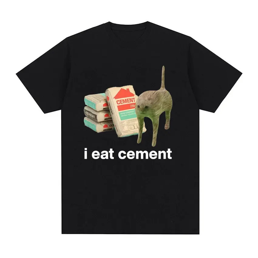 I Eat Cement Cursed Cat Funny Meme T Shirt for Women Fashion Casual Short Sleeve T Shirts Polyester 
