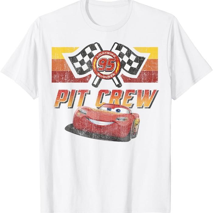 (TOP) Makeyoushine X Generasi90 Disney Pixar Cars McQueen Pit Crew Red Distressed T-Shirt T-Shirt - 