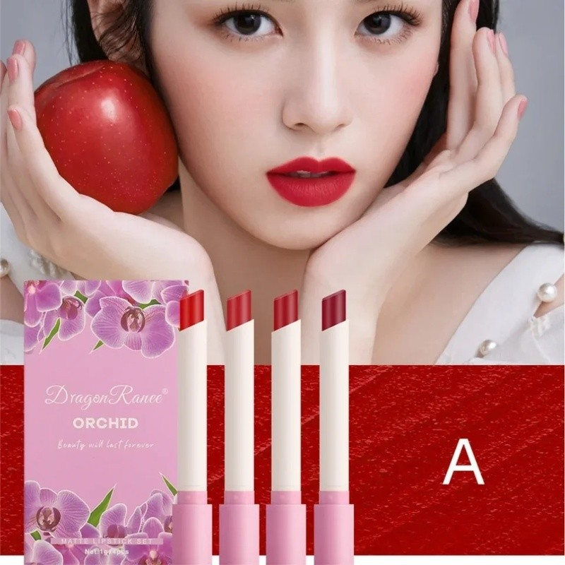 4 buah/set Lipstik matte beludru set, desain rokok kreatif tahan lama tahan air tidak lengket riasan