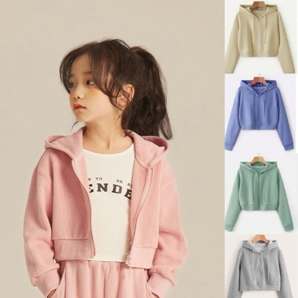 Atasan jaket crop Hoodie Zipper Crop Anak Sweater Crop Zipper tebal premium gramasi 280 Polos Anak U