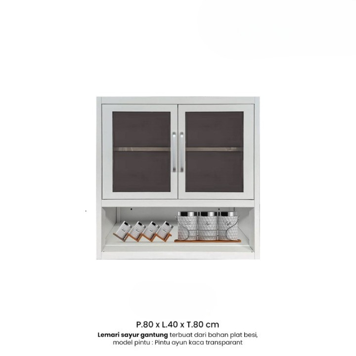 Lemari Dapur Besi 2 Pintu Kaca Gantung| Lemari Piring |Medan