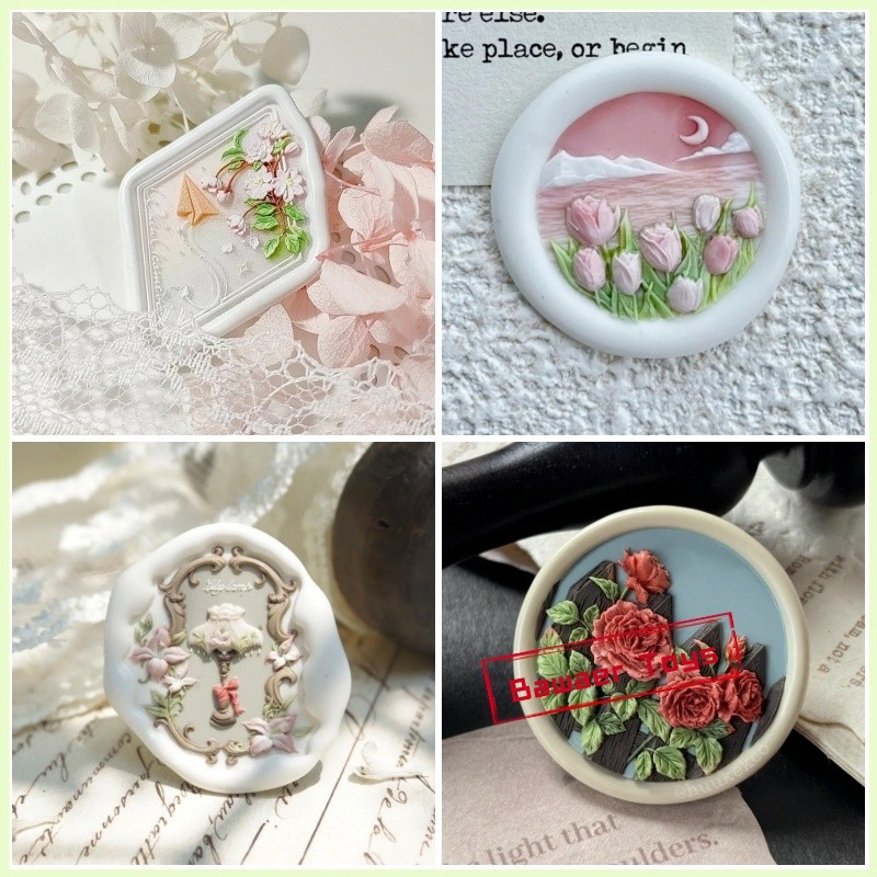 

Diy Creative Stamps Toys Fireproof Seal Circus Series Cute Irregular-Shaped Relief Lily Lamp Rose Tulip Copper Head And Seal Hea