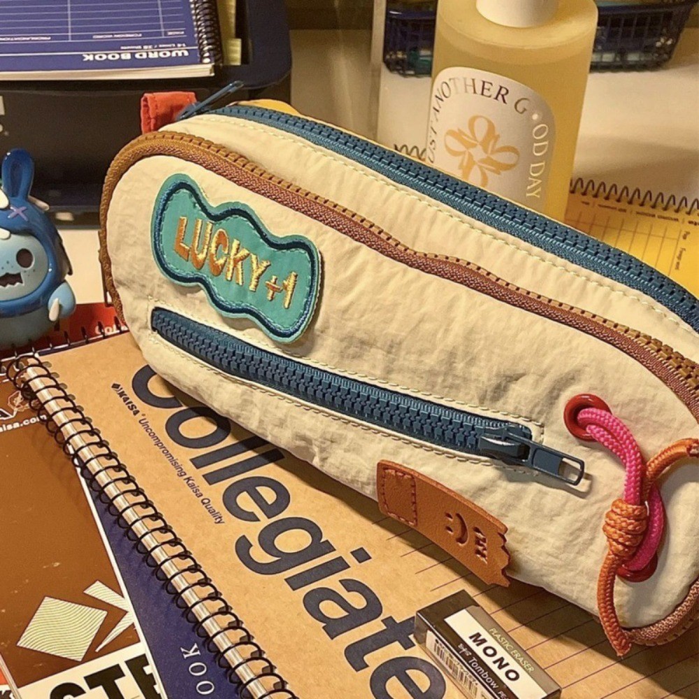 

Double Layer Pencil Case Clashing Colors Retro Pen Pouch Large Capacity Portable Stationery Storage Bag Student Supplies