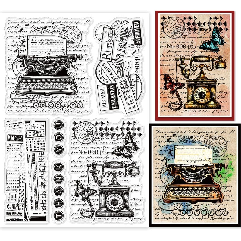 

1Sheet Retro Typewriter Background Clear Stamps for Cards Making Vintage Telephone Background Silicone Clear Stamp Seals