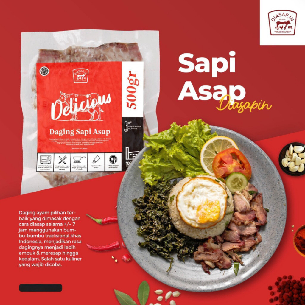 

Sei Sapi Frozen 500gr / Daging Asap Sapi Diasapin + 1 Sambal