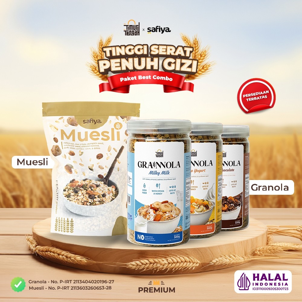 

Timur Tengah X Safiya Food - [Paket Bundling 2 Pcs] Granola 500 gr + Muesli 500 gr Sereal Makanan Sehat