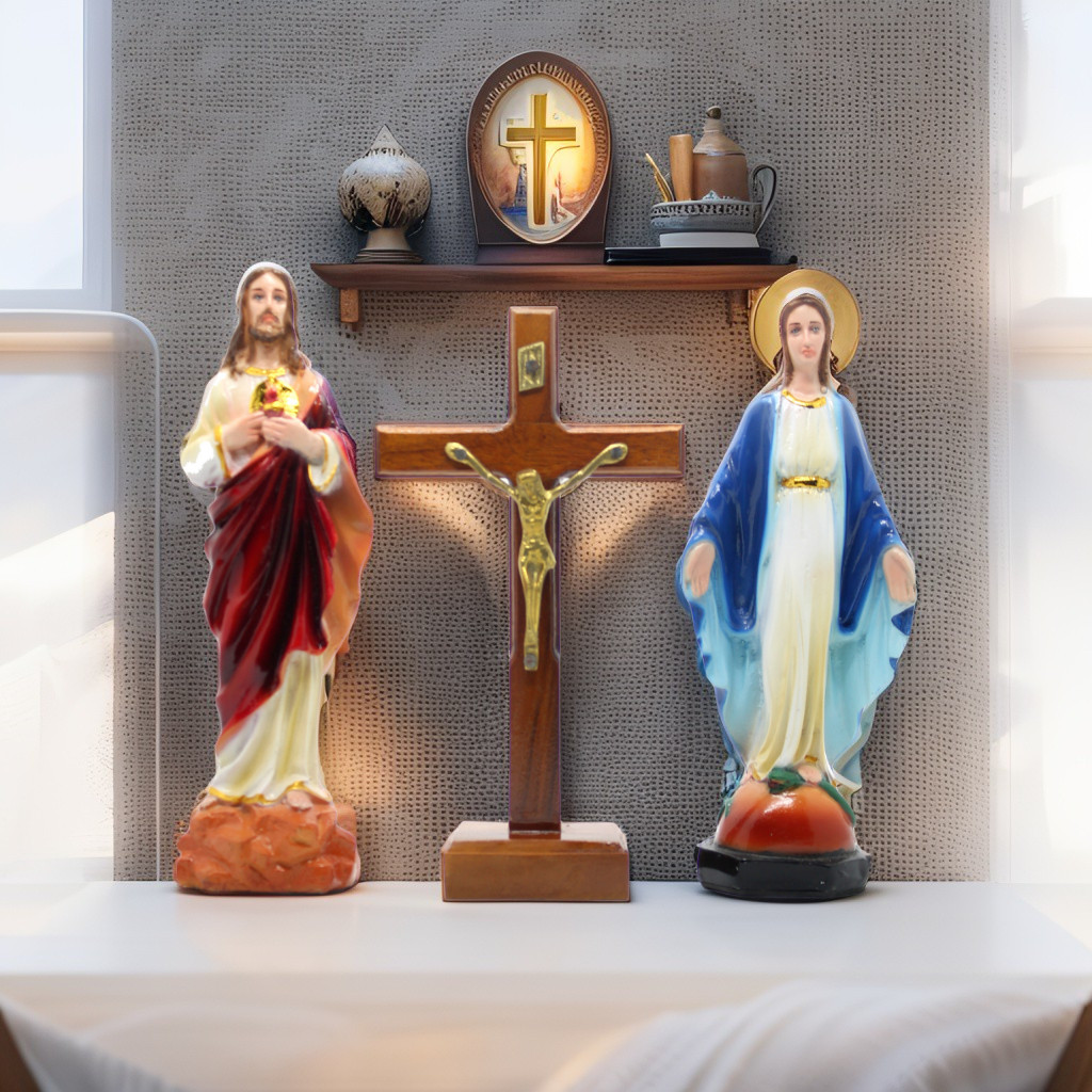 PAKET PATUNG MARIA, YESUS + SALIB DUDUK 20 CM (PP-20) / SALIB MEJA KATOLIK  / SALIB PATUNG YESUS / P