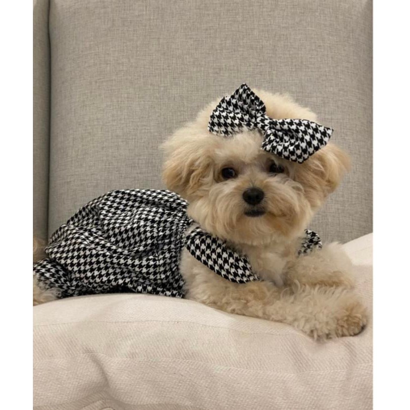 baju anjing poodle jumpsuit houndstooth free pita pawpawsome projects - Hitam, S