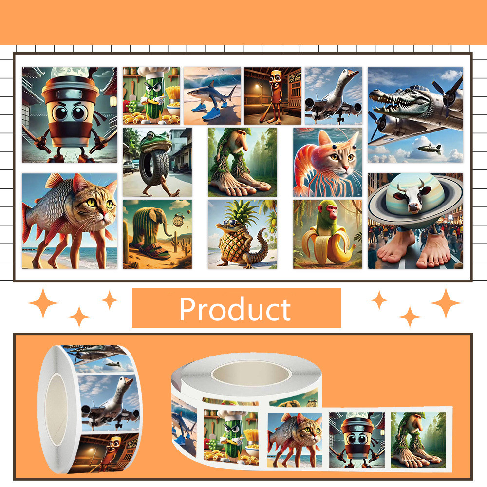 

500pcs/Roll Tralalero Tralala Stickers Cartoon Tung Tung Sahur Brainrot Kids Plan Stationery Package Sealing Paster Decor Gifts