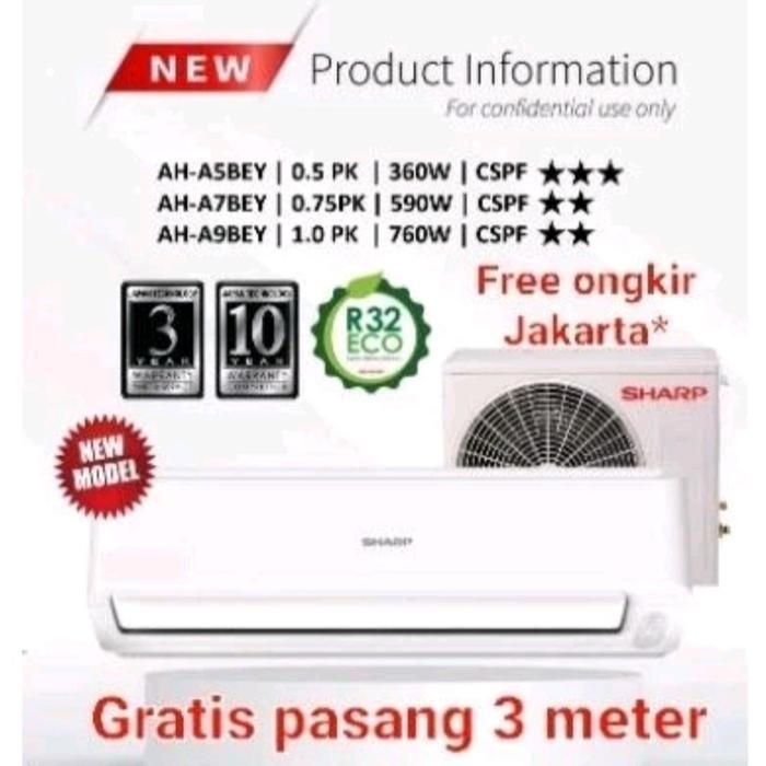 AC SHARP 3/4 PK AH-A7BEY + PASANG LOW WATT 3/4PK 0.75 PK 0,75 PK - Ac (Unit) saja
