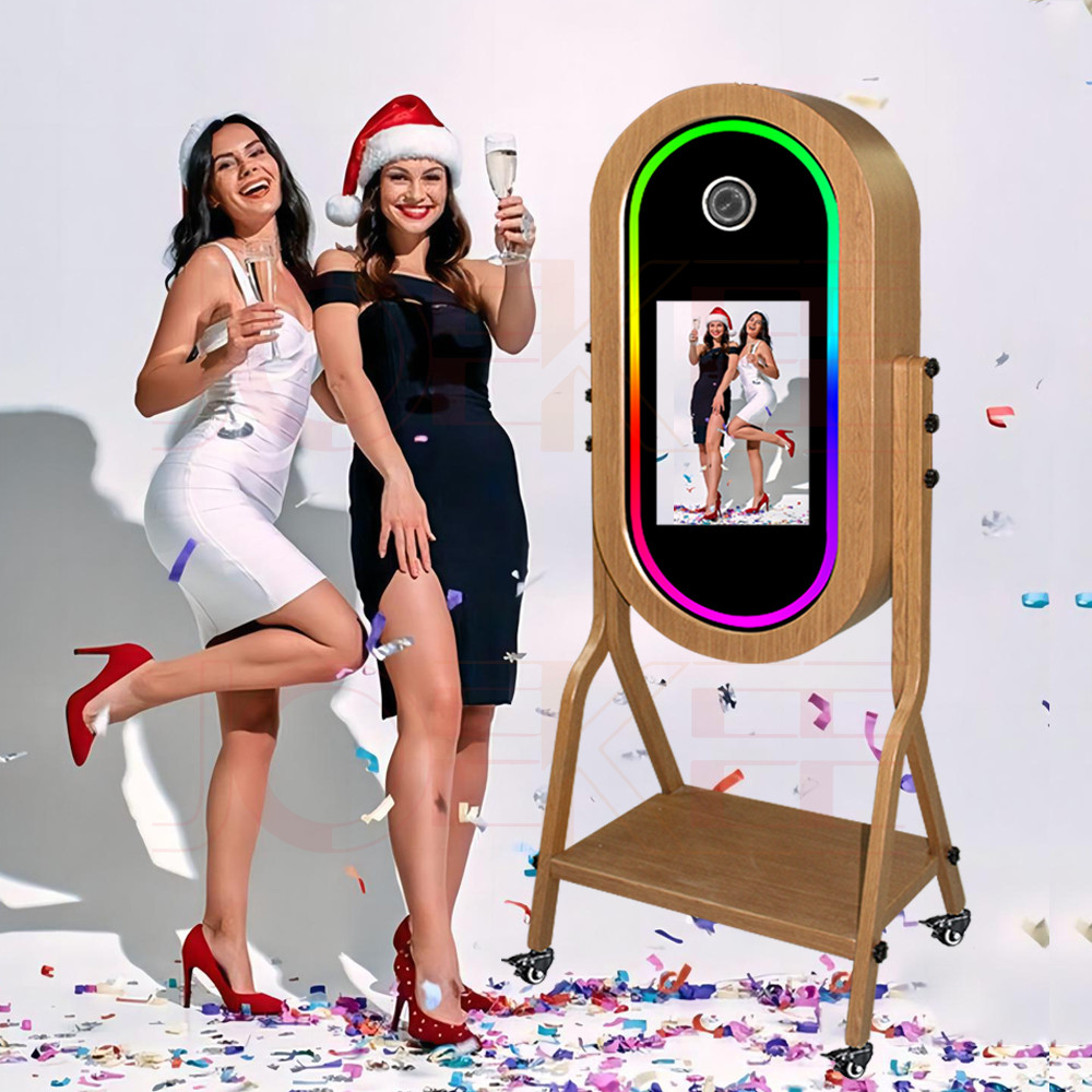 21.5 inch Touch Screen Wooden Photo Booth Built-in Mini PC Portable Magic Mirror Photo Booth Selfie 