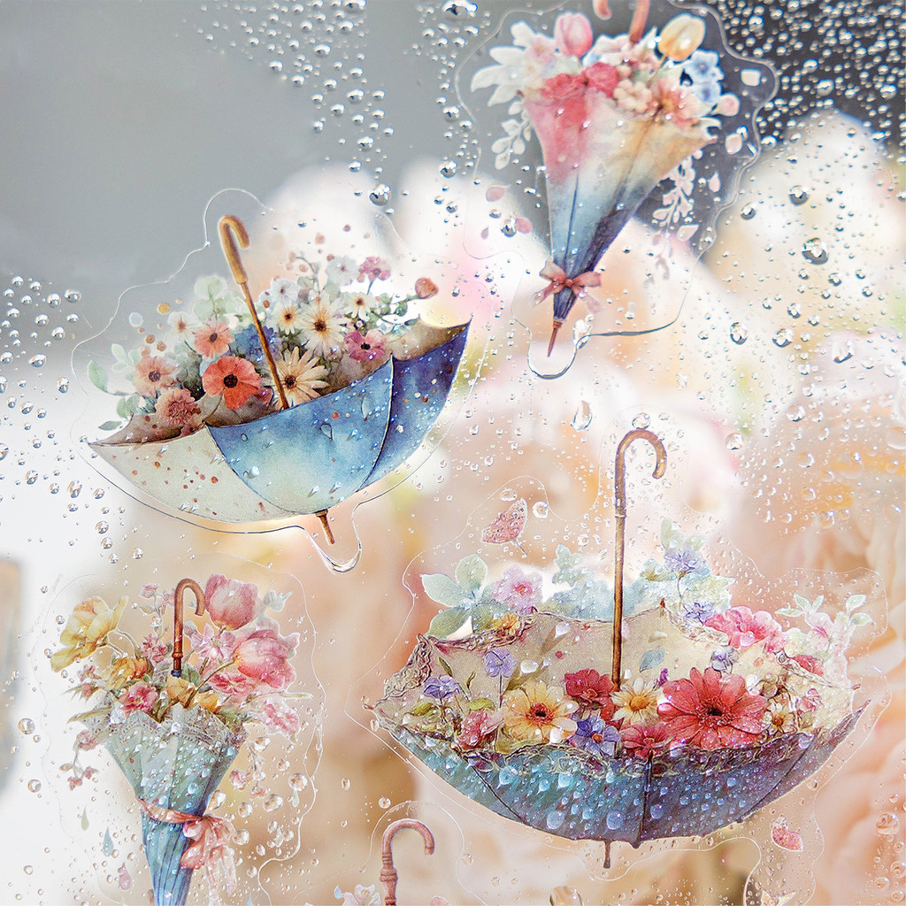 

JIANQI 20 pcs Flower umbrella theme PET material Decorative sticker Diary Album Scrapbooking material Junk Journal Supplies