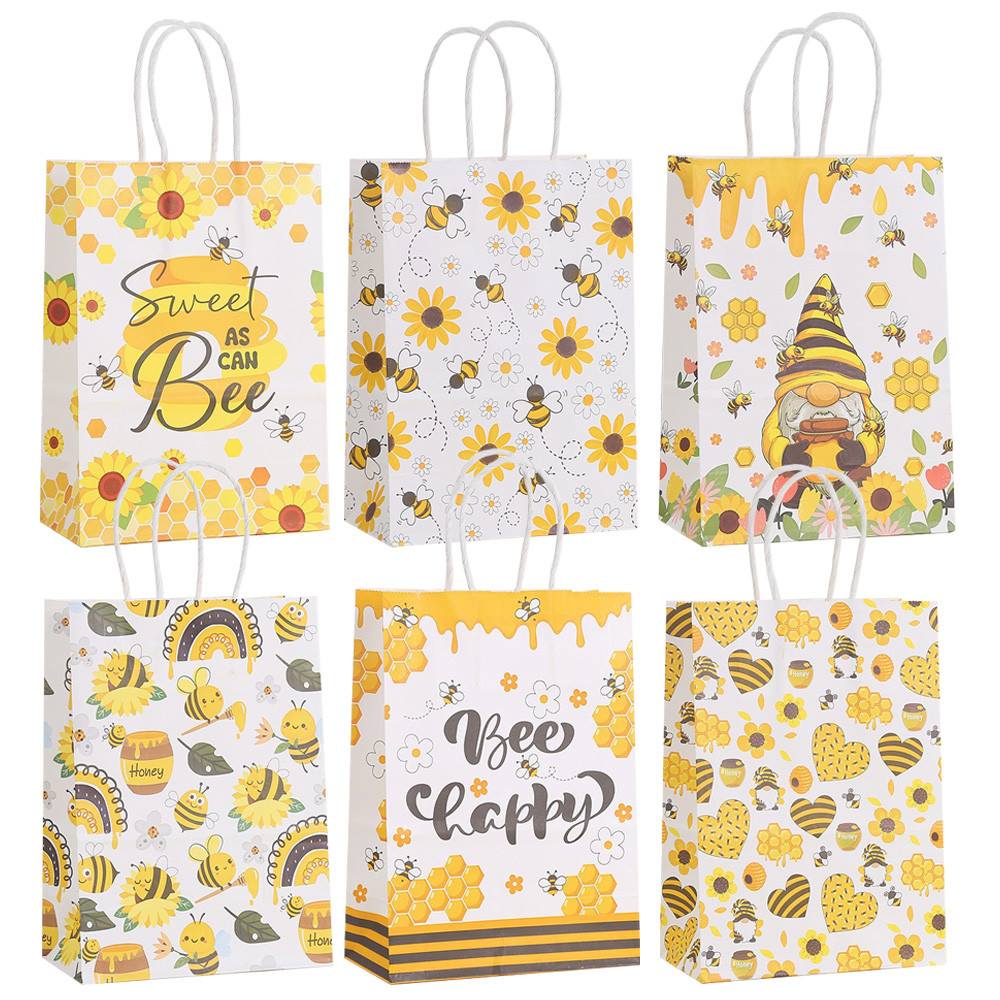 

6/12pcs Sunflower Honey Bees Theme Gift Packing Bag Paper Candy Favor Box Shopping Tote for Birthday Baby Shower Wedding Party