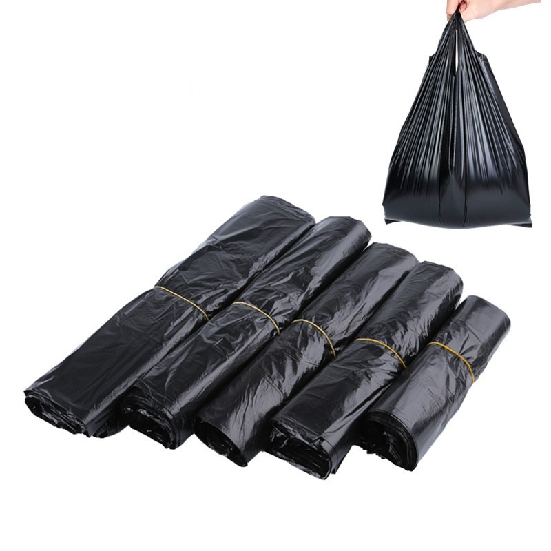 

100pcs Thickened Black Plastic Bag Retail Supermarket Grocery Shopping Bag with Handle Bag Kitchen Living Room Garbage Clean Bag