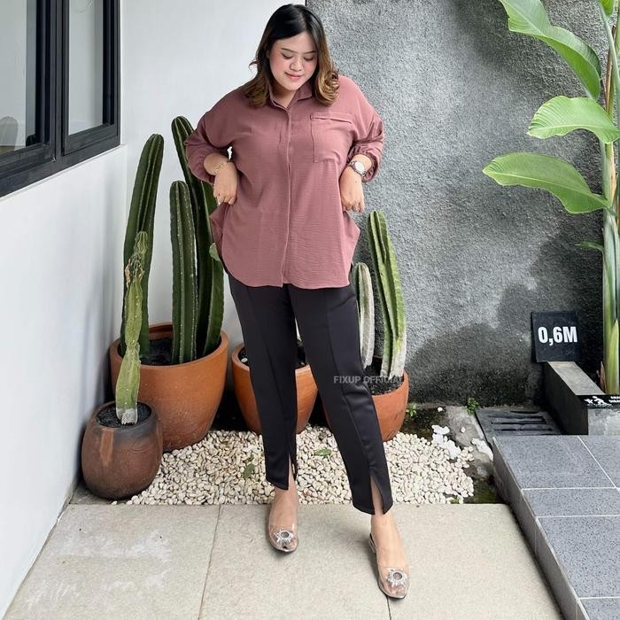 FIXUP - Celana slit Pants Baggy Bawahan Scuba Celana Panjang Hitam Celana Jumbo Celana Kulot Cullote