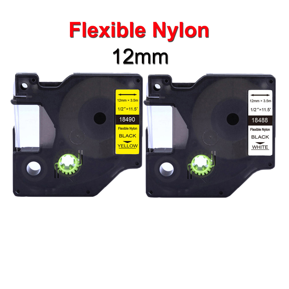 

1PCS Nylon Label Tape 18488 18490 Compatible Dymo D1 12mm X 3.5M Industrial Flexible Nylon Wires Tapes for Rhino 4200 Printer
