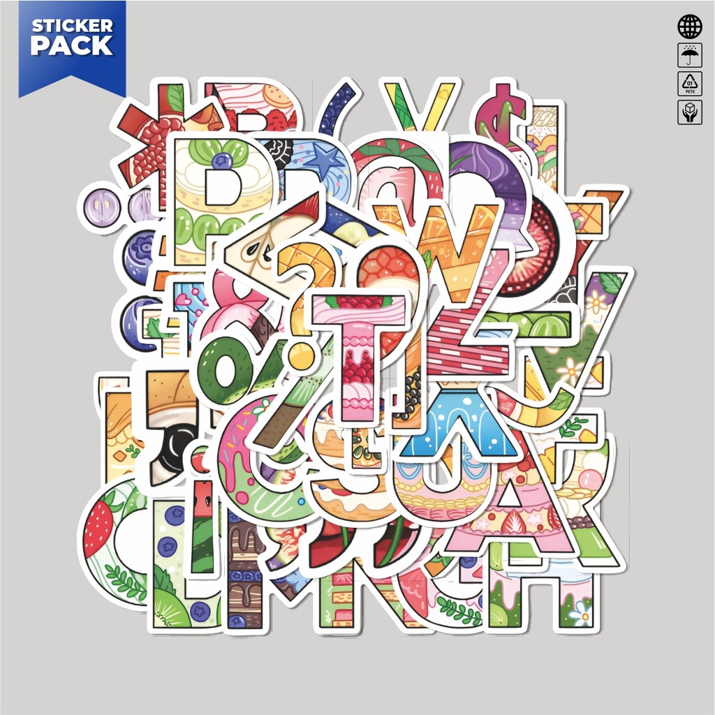 

[100PCS]Stiker Pack Stiker Cute Alphabet Food Series [Seri Makanan Alfabet Lucu] Aesthetic Vinyl Anti Air Dekorasi Sticker Laptop Buku Journal Koper Helm Casing HP Gitar Helm Skateboard