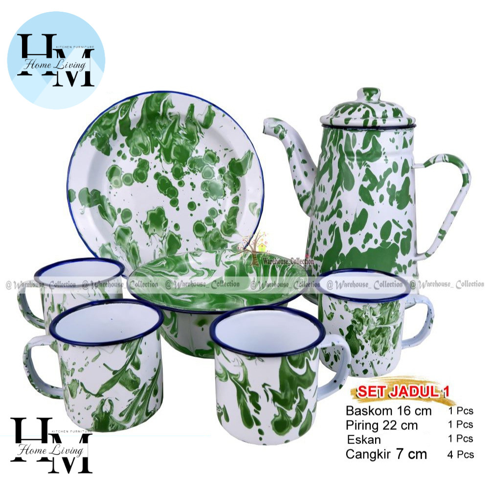 SET TEKO BLIRIK JADUL /TEKO CANGKIR PIRING MANGKOK / SET JADUL BLIRIK UNIK TERLENGKAP