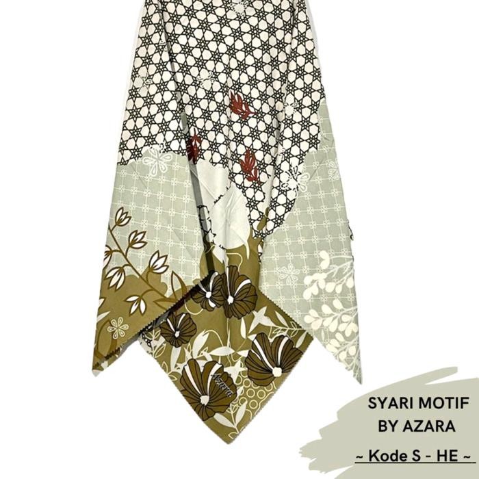 Terbaru Hijab jilbab jumbo syar'i Oskara by Azara voal 130x130 segiempat motif - S-HE olive