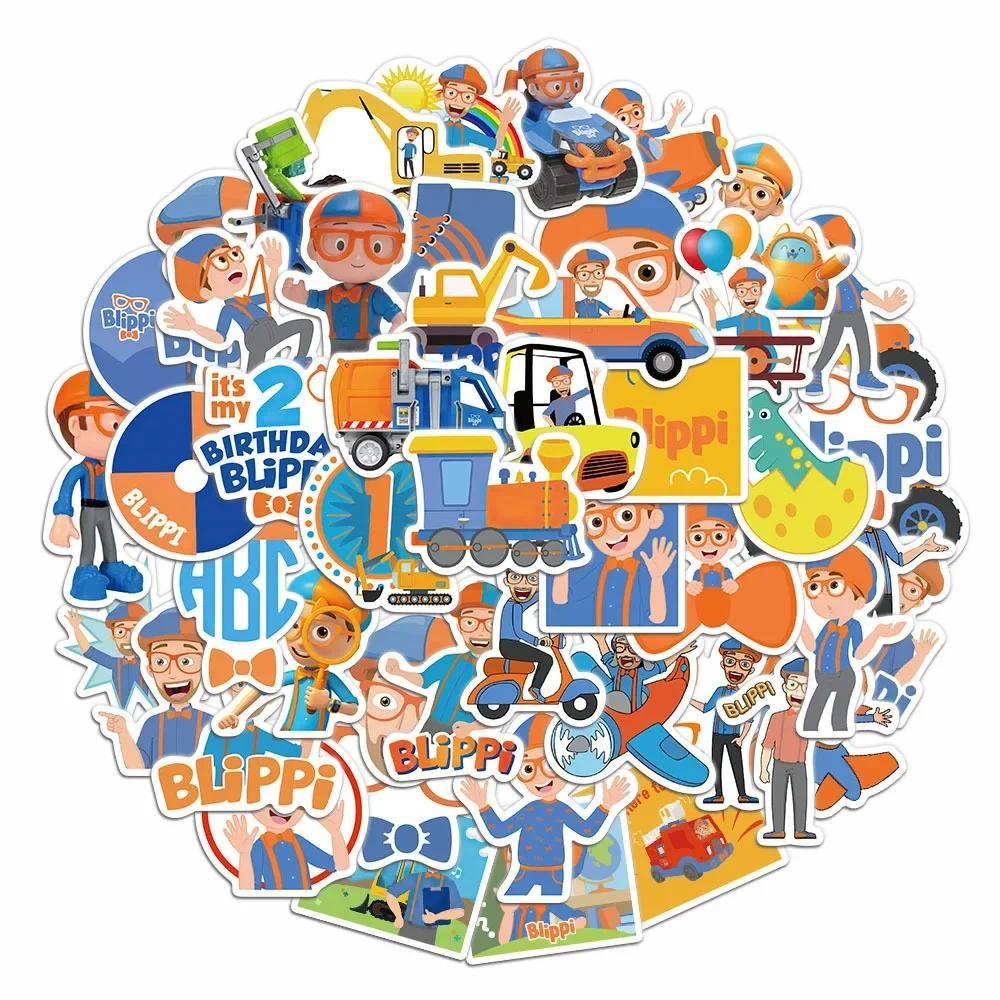 

50pcs Cartoon Animation Blippi Enlightenment English Sticker Notebook Water Cup Hand Account Decoration Sticker