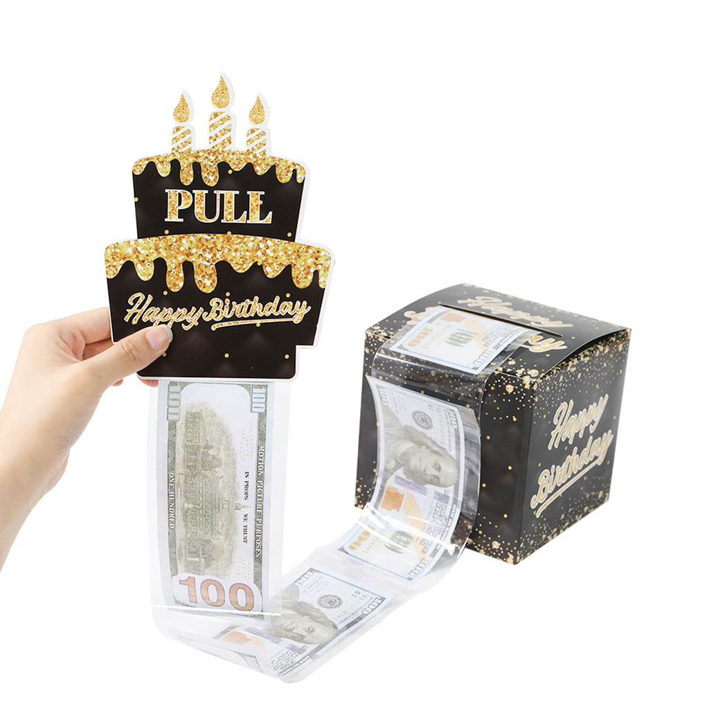 

1pcs Birthday Cash Gift Box with Cake Card Funny Pumping Money Box Creative Birthday Gifts for Men Women ﻿Anniversary Birthday