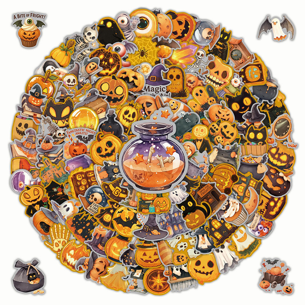 

10/50/100/200pcs Goth Halloween Stickers Funny Ghost Pumpkin Decals DIY Laptop Stationery Phone Cute Cartoon Sticker for Kid Toy
