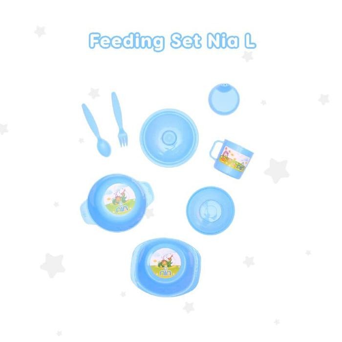 [[Promo]] FEEDING NIA LARGE - SET PERALATAN MAKAN BAYI 7IN1 UKURAN BESAR BPA FREE - biru
