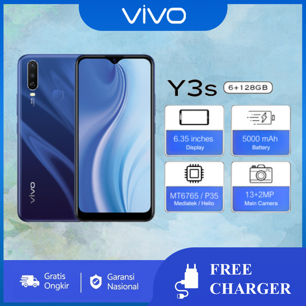 Vivo Y3S Handphone HP Murah Cuci Gudang RAM 6GB + 128GB, Layar 6.51 Inci, 5000 mAh battery Android