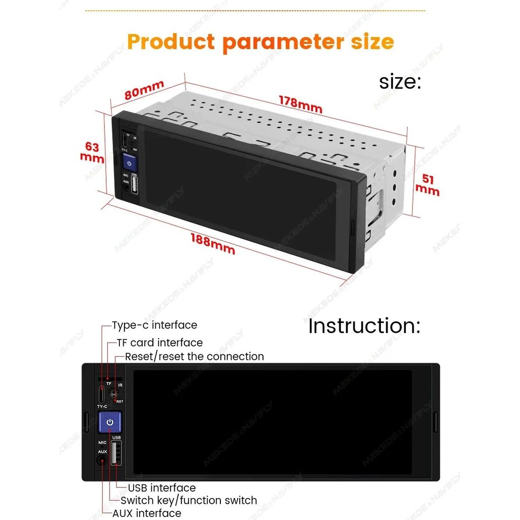 6.86" Car Radio 1Din MP5 Car Multimedia Player USB Bluetooth Mirror Link Universal Stereo Autoradio 