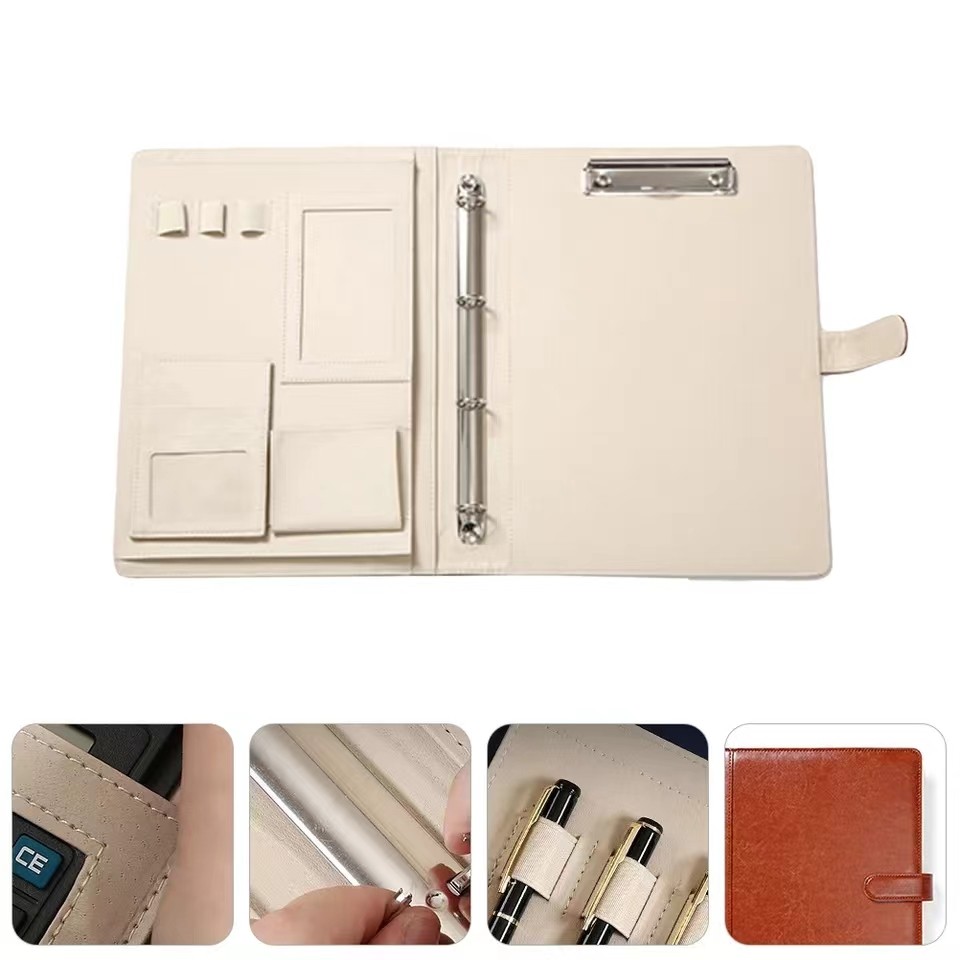 

PU Leather Notebook Binder A4 Paper Budget Envelope Expanding File Folder Document Material Chic Loose Leaf Ring Office