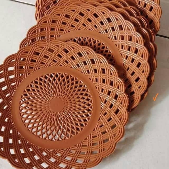 PIRING ROTAN COKLAT JMP / Piring rotan plastik coklat 12pcs Harga