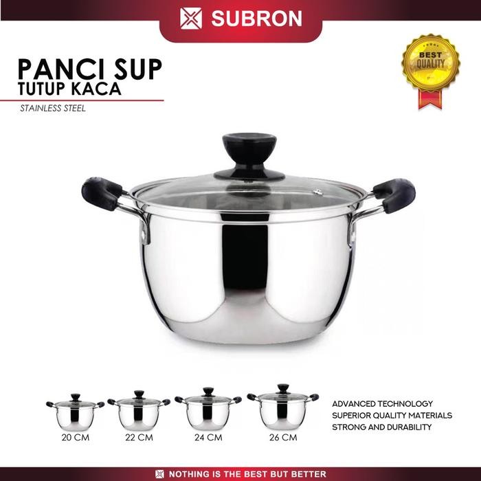 SUBRON Soup Pot 24cm Panci Sup Stainless Tutup Kaca Kitchenware - 24cm Subron Panci - Panci Susu Pan