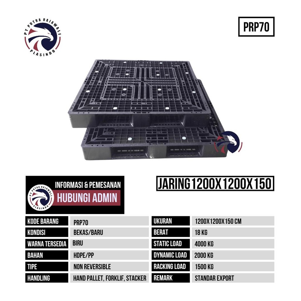 

Pallet Plastik Baru Ukuran 1200x1200x150 mm - PRP70 - Hitam