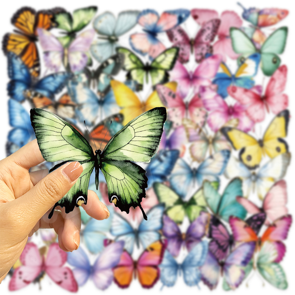 

50pcs Color Butterfly Graffiti Sticker Skateboard Suitcase Guitar Computer Decor Waterproof PET Favor Gift Stickers