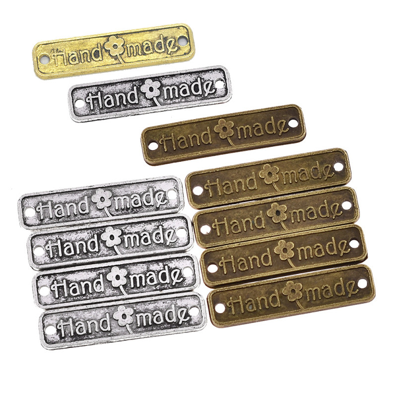 

50/100pcs Vintage Metal Handmade Labels Antique Hand Made Letter Tags Clothing Decoration DIY Garment Bags Sewing Accessories