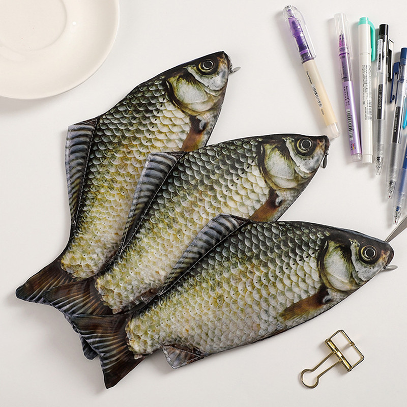 

1Pc Creative Crucian Carp Pen Bag Make-up Pouch Pen Pencil Case With Zipper Back To School Pencil Pouch Pen Bag