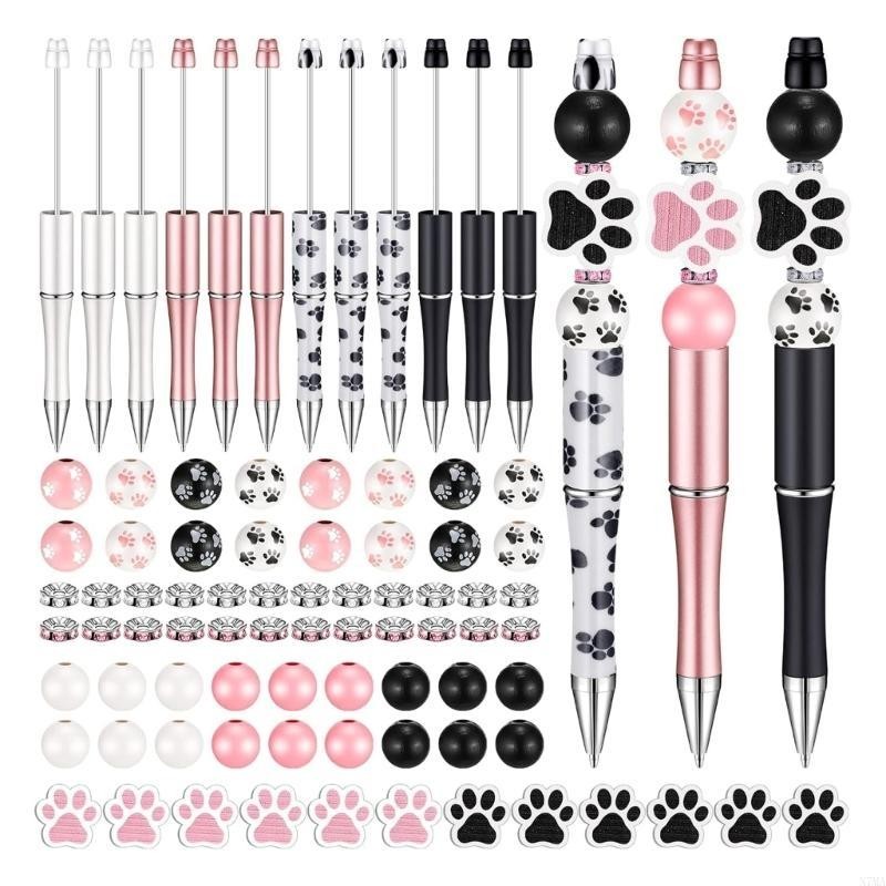 

N7MA 82Pcs DIY Ballpoint Pen Set with Beadable Ballpoint Pen, Wooden Craft Beads