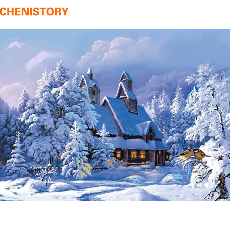 

CHENISTORY Snow House Acrylic Picture DIY Painting By Numbers Hand Painted Oil Painting On Canvas For Home Decoration 40x50cm