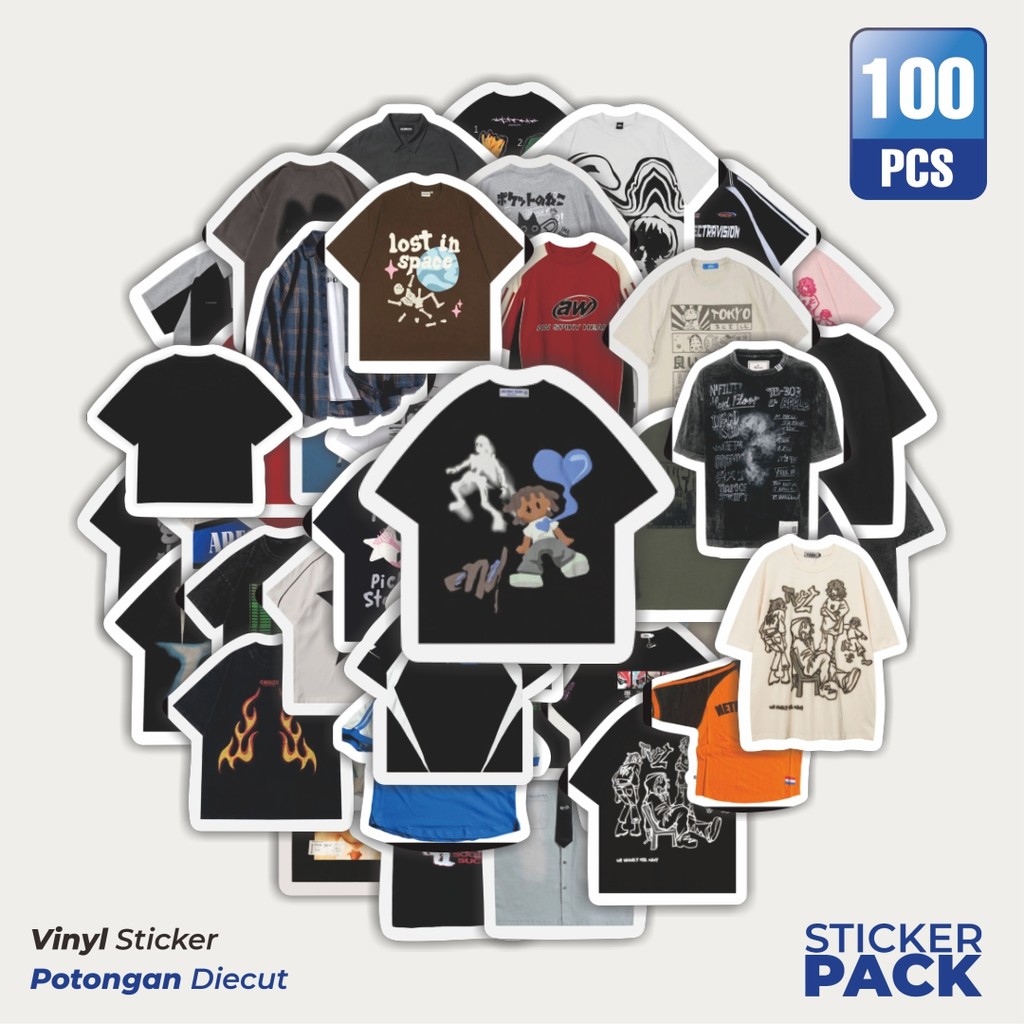 

Super Hemat! 100 PCS Stiker T-Shirt V12 Waterproof Aesthetic- Untuk Laptop, Motor, dan Helm - Paper Stationery Pack