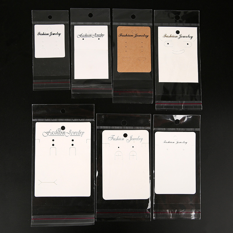 

50pcs/lot Earring Display Cards With Self Sealing Bags Paper Necklace Holder Packing Hang Tag For Diy Jewelry Packaging Making