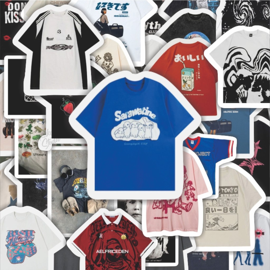 

100PCS Lucu Stiker T-Shirt V13 Stiker Aesthetic Stiker Anti Air Stikers Berperekat Waterproof sticker decal buat Motor Helm Buku Journal Koper Casing HP Laptop Botol Minum Hadiah anak