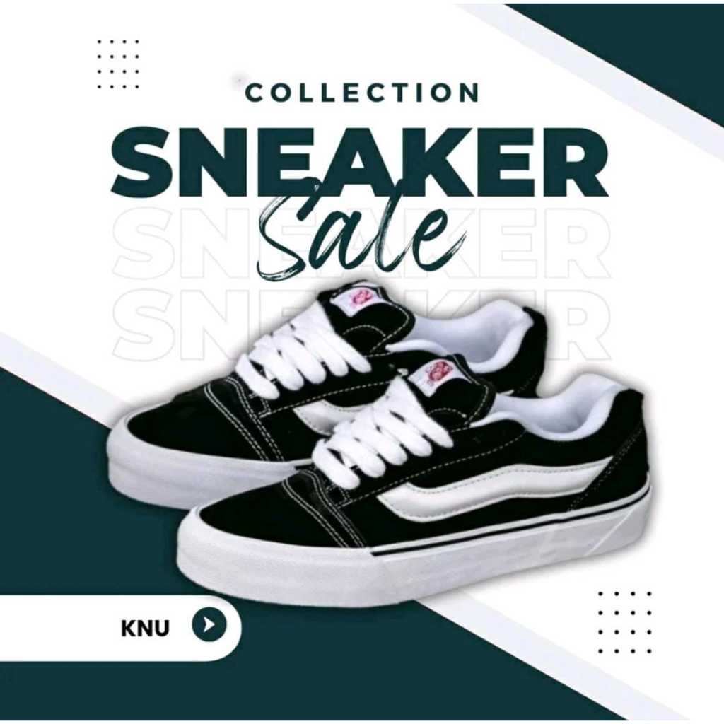 Sepatu Sneakers Gemuk Knu Skool Black and White Sneakers for Men and Women 100% / Sepatu Gemuk
