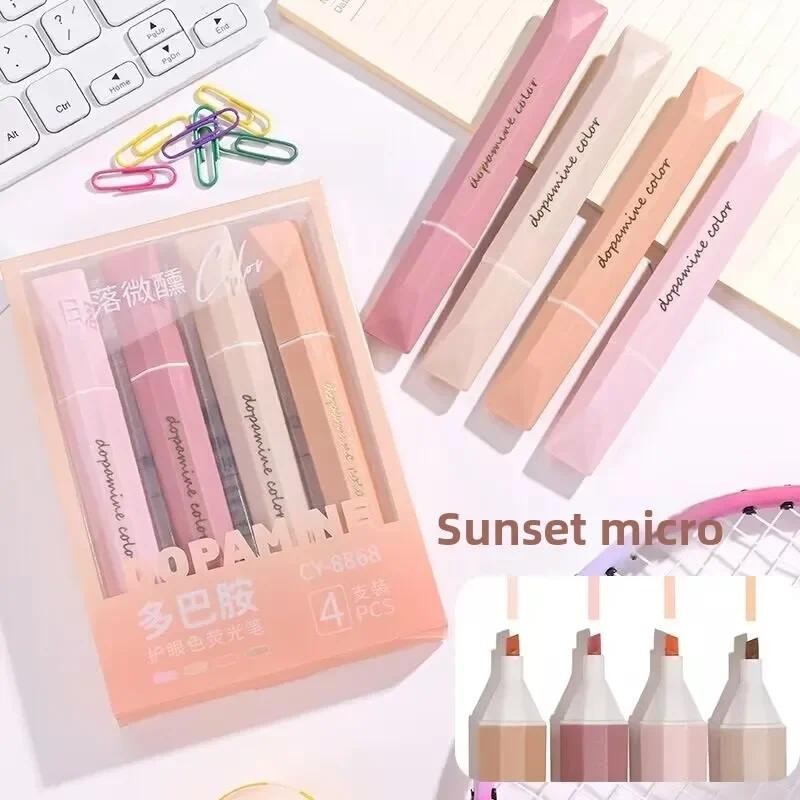 

4pcs Markers Highlighters Quadrilateral Highlighter pens - Vibrant Random Colors, Smear-Proof Markers for Students & Office Use