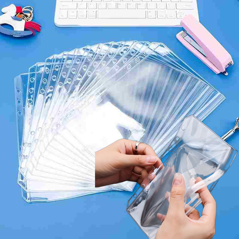 

New A5 A6 A7 dual use Binder Pockets,Transparent Zipper Folders and Side open Folders, ﻿6 Holes Waterproof PVC Cash Envelope