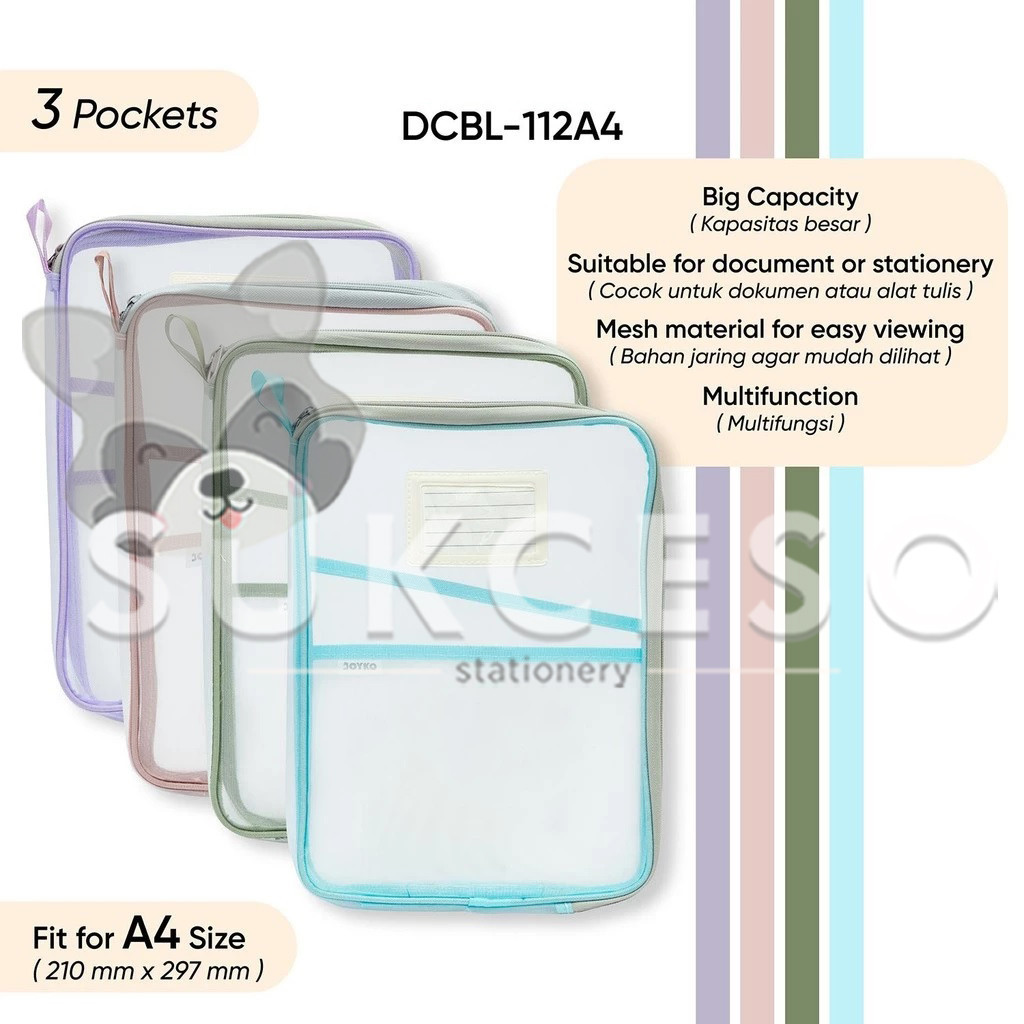 

JOYKO Document Bag Large DCBL-112 A4 - Map Zipper Jaring Pastel