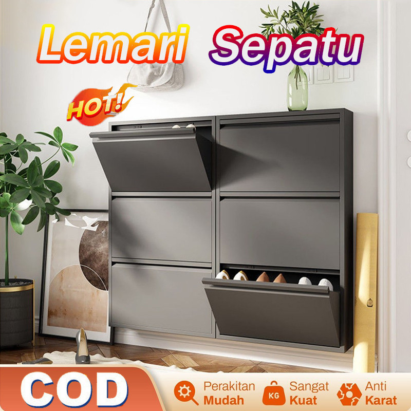 Rak Sepatu Besi Lemari Sepatu Susun Tertutup Rak Sepatu Besi Kuat Tebal Rak Sepatu Tertutup Besi
