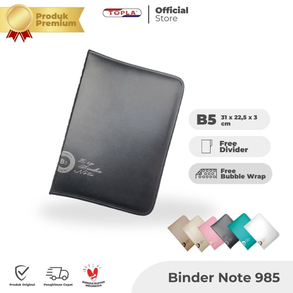 

TOPLA Premium Leather Binder Note 985 & 995 – Planner, Journal & Agenda, Resleting atau Kancing, Ring Besi 20–26, Ukuran B5 & A5