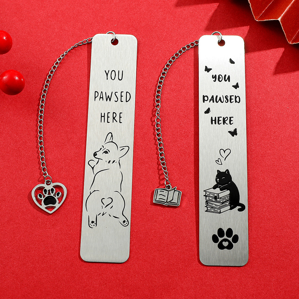 

1pcs/2pcs Pet Dog & Cat Stainless Steel Bookmarks, Metal Bookmarks Men & Women Reading Marker Stationery Corgi & Kitten Bookmark