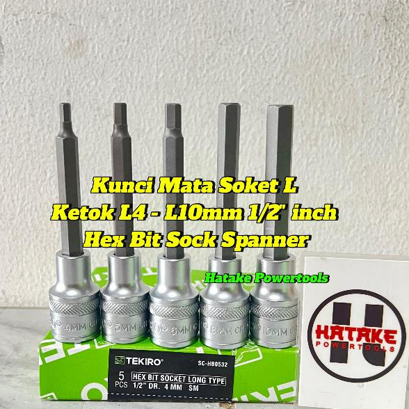 Tekiro mata kunci sok sock shock socket L ketok 4-5-6-8-10-12MM 1/2" inch hex bit long type Tekiro